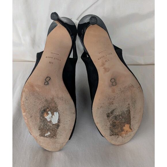 Cole Haan Grand OS Nene Slingback Peep Toe Heel Black Suede Womens Size 8 B - Picture 7 of 9